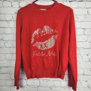NWT Nanette Lepore Size M Red Kiss Me Sweater